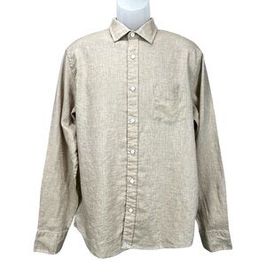 UNTUCKit Men’s Large Tan 100% Linen Slim Fit Long Sleeve Button Up Shirt